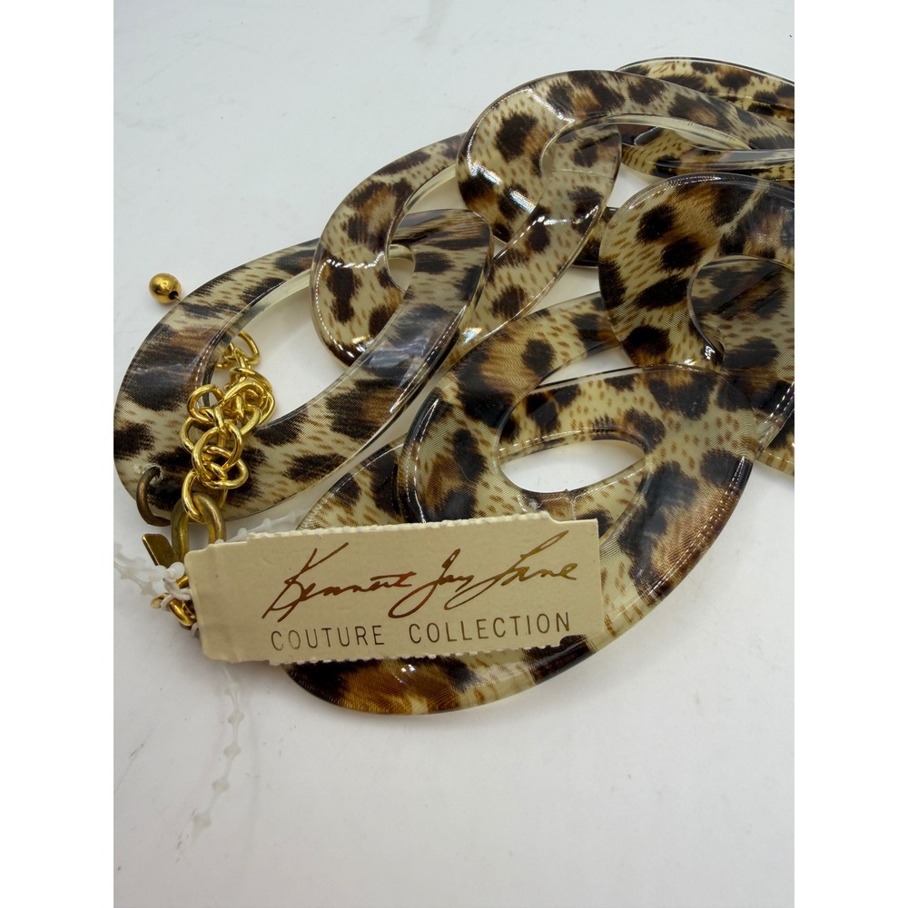 Kenneth Jay Lane Couture Leopard Print Resin Link Necklace & 2 Bangle Set NWT - Picture 3 of 6